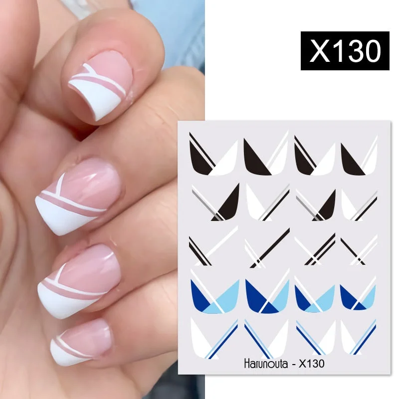 Harunouta Black Glitter French Line Nails Water Decals Stickers Sparkly White Oblique Strip Decals 3D Creative Geometry Manicu