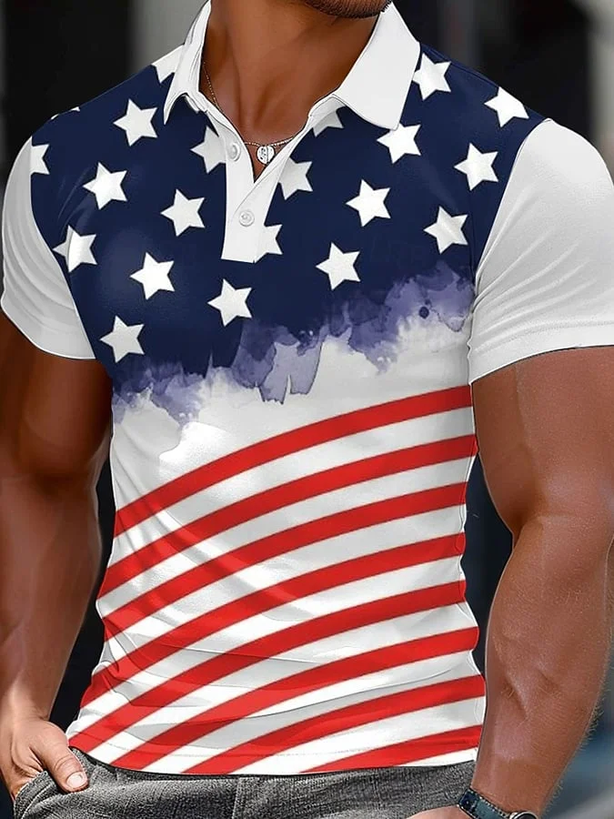 Men's Independence Day Printed Casual Polo Shirt 