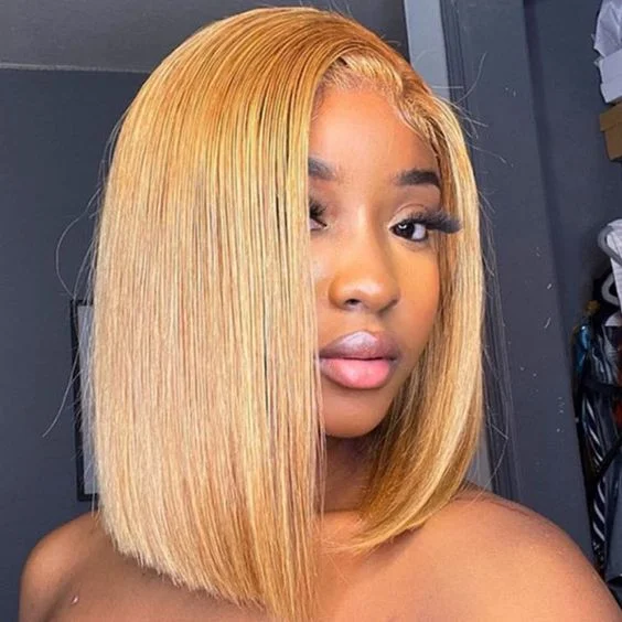 #27 Honey Blonde Bob Straight 13X4 Lace Front Wigs Human Hair Colored Wigs
