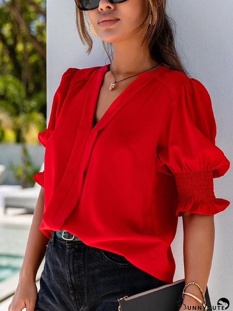 Red Puff Sleeve Blouse