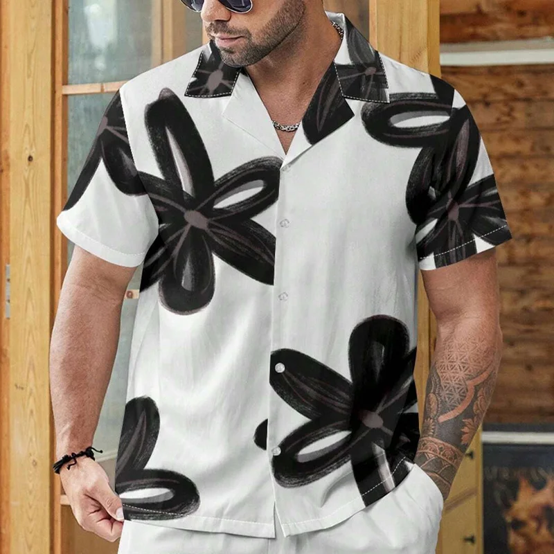 Men's Vacation Floral Print Lapel Short Sleeve Shirt