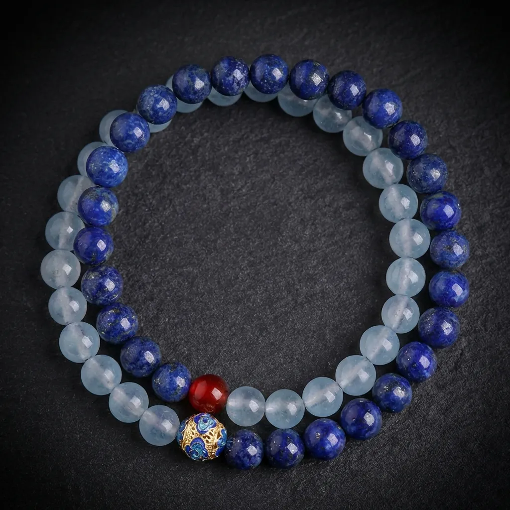 The Celestial Layered Bracelet | Natural Lapis Lazuli & Aquamarine