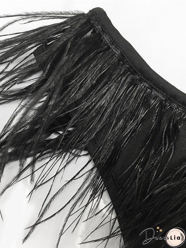 Semi Formal Party Dress Feather Dress Bodycon Midi Dress Black Blue Orange Sleeveless Pure Color Backless Winter Fall One Shoulder Slim S M L XL 2XL for Women