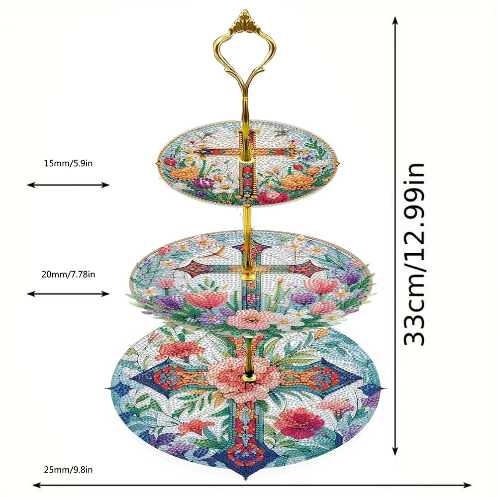 3 Tier Cross Round Diamond Painting Tray Food Plate for Adults Beginners