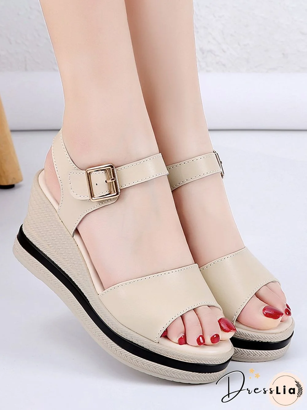 Cowhide Woven Sole Platform Wedge Resort Sandals