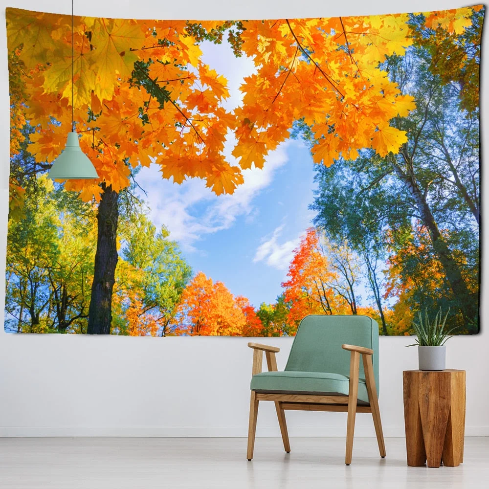 Golden Maple Tapestry Home Decoration Sky Natural Forest Wall Hanging Hippie Mandala Bedspread Bohemian Art Home Decor