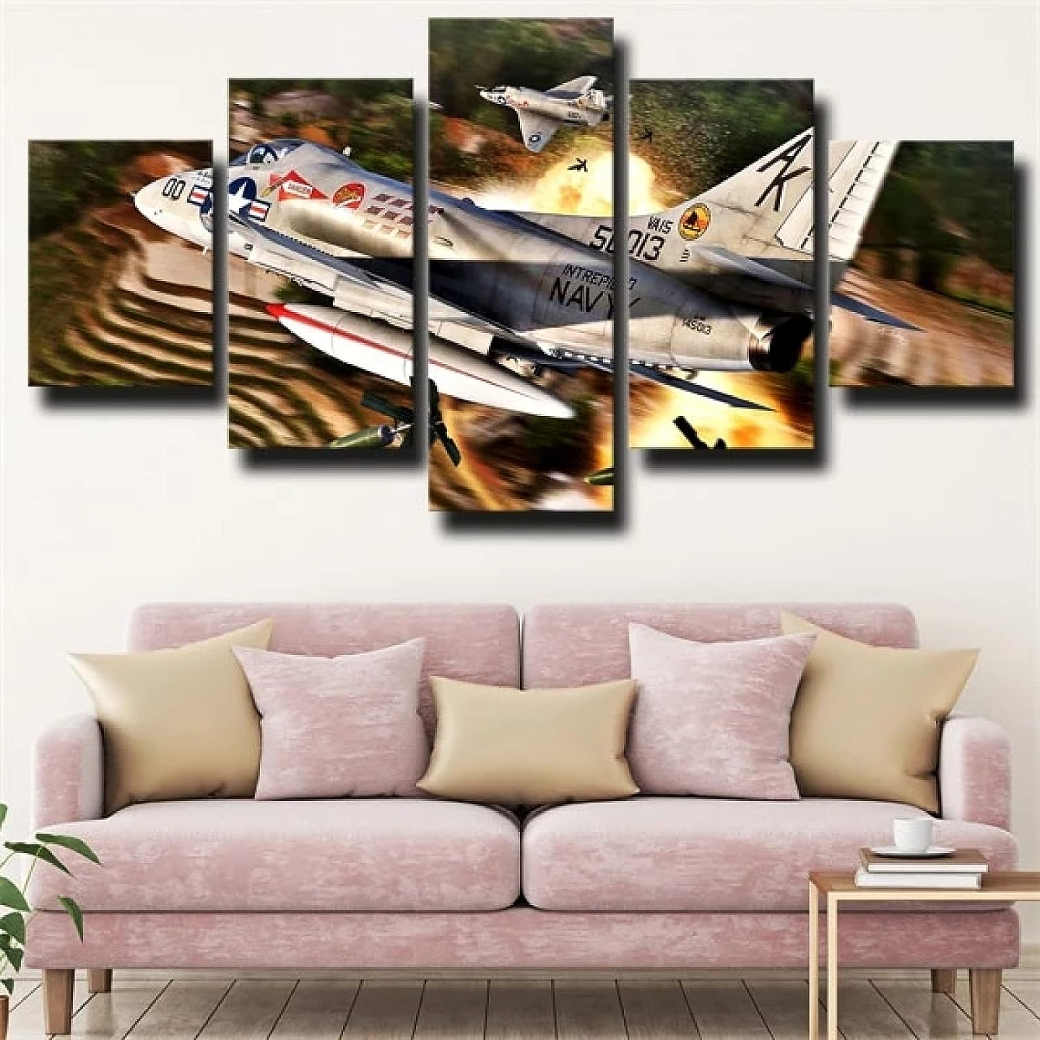 WYMY Frameless 5 Pieces Wall Art Military Aircraft American A-4 Fighter Painting on Canvas Canvas Paintings for Living Room Bedroom Home Office Wall Dcor(200x100cm/80x40inch) No Framed