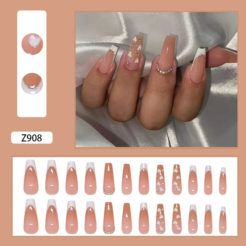 Churchf Churchf Wind Nail Patch Simple Removable Nail Love Wear Nail French Fine Flash Beauty Nail Piece Diamond 24 Pieces