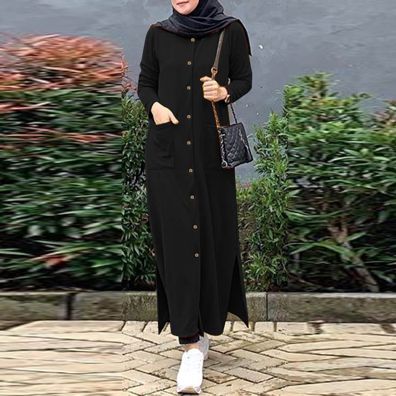 2024 ZANZEA Muslim Ramadan Sundress Robe Femme Vintage Long Sleeve Casual Solid Shirt Dress Loose Buttons Abaya Vestidos