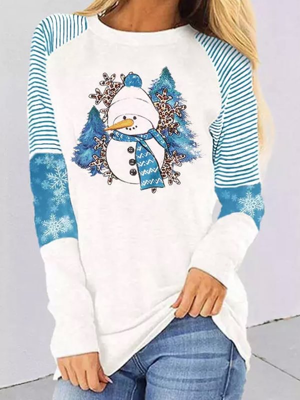 Christmas Snowman Snowflake Leopard Striped T-Shirt
