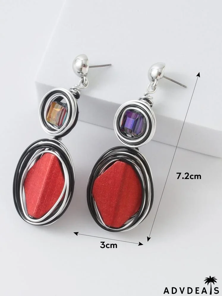 Rhinestone Decor Oval Drop Earrings