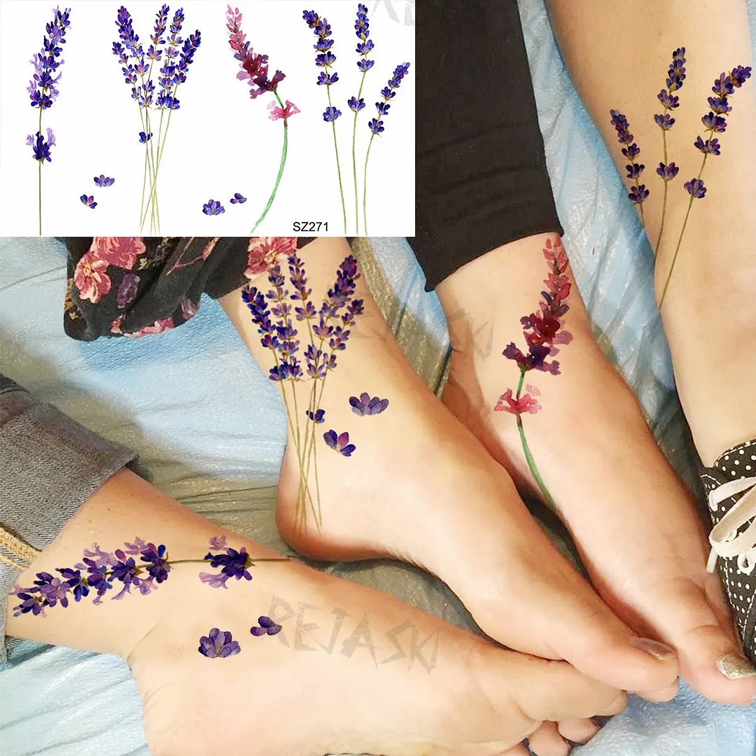 Colored Rose Fashion Feet Temporary Tattoos For Women Adult Hummingbird Sunflower Fake Tattoo Body Art Washable Tatoos Sticker