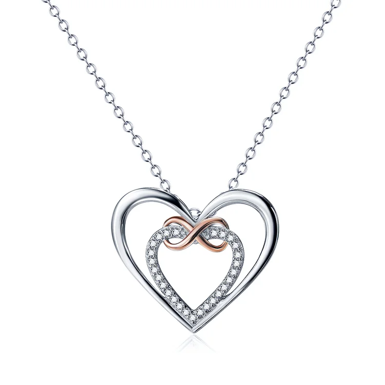 For Daughter - S925 Mother & Daughter Forever Linked Together Heart to Heart Infinity Necklace