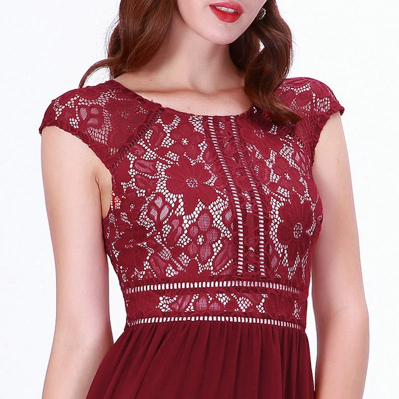 Elegant Burgundy Cap Sleeve Prom Dress Long Chiffon Evening Gowns