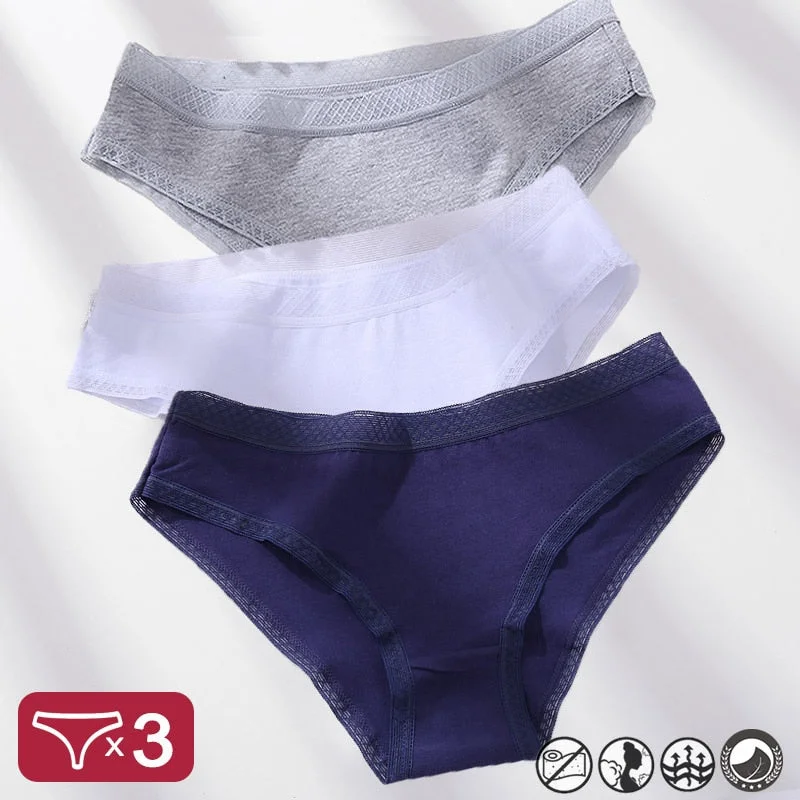 3PCS/Set Mesh Waistband Cotton Panties Women's Briefs Underwear Sexy Lingerie Panties Female Underpants Solid Color Girls Pantys
