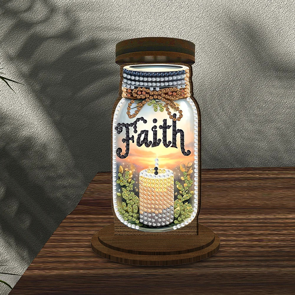 Wooden Faith Candle Bottle 5D DIY Diamond Painting Candle Holder Decor for Adult