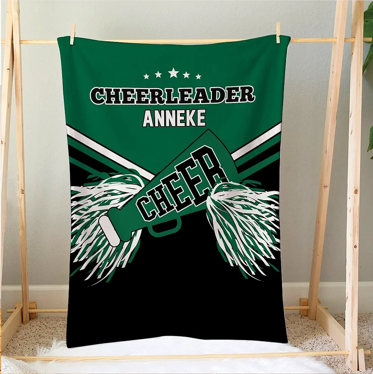 Personalized Cheerleading Blanket, Cheer Pom Poms Soft Cozy Blankets | BKKid387