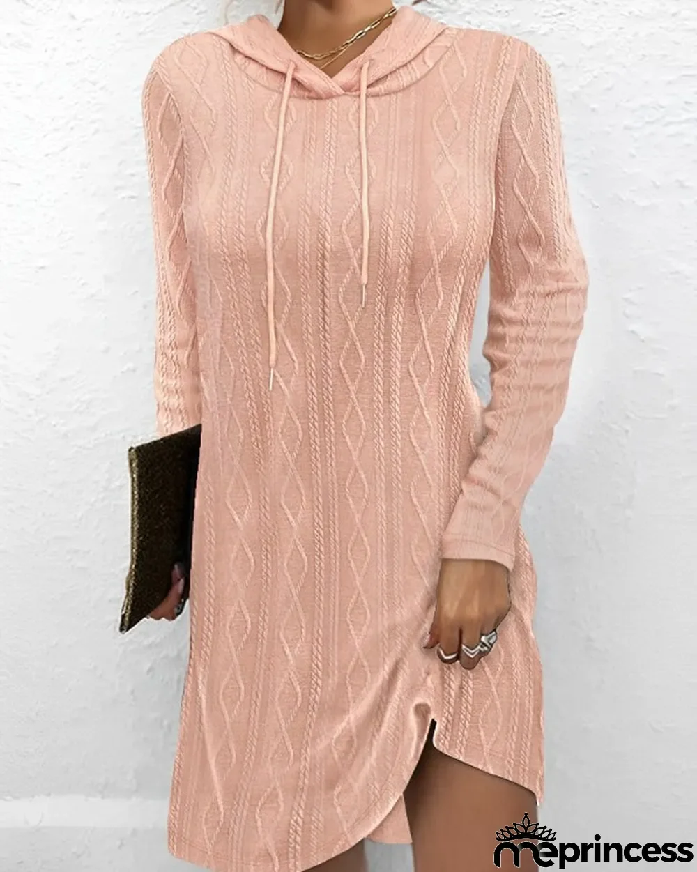 Elegant New Long-sleeved Hooded Solid Color Vintage Sweater Dress