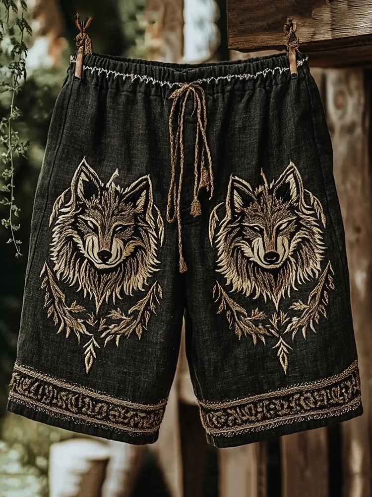 Men's Viking Wolf Rune Print Sports Shorts