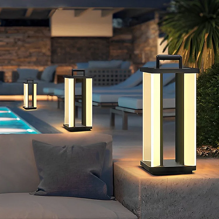 Portable Lantern Design Waterproof LED Black Modern Solar Lawn Lights - Appledas