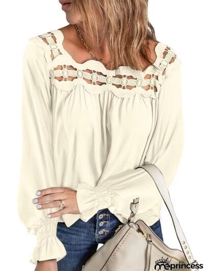 Cutout Square Neck Long Sleeve Blouse