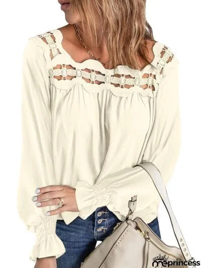 Cutout Square Neck Long Sleeve Blouse