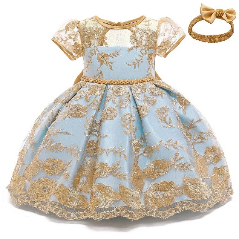 Baby Girls Dress Christmas New Year Lace Embroidery Gown Flower Beading Princess Costume Elegant Baby Birthday Party Dress 12M