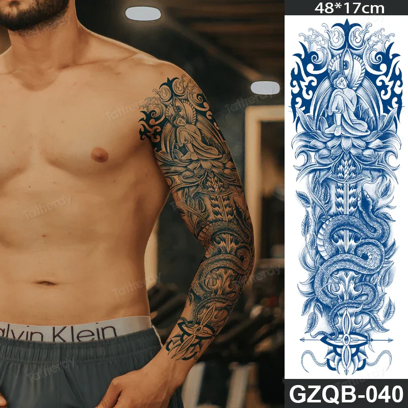 Sdrawing transfer tattoo fake large size full arm tattoo sleeve juice ink long lasting waterproof temporary tattoos men body art 1020-1
