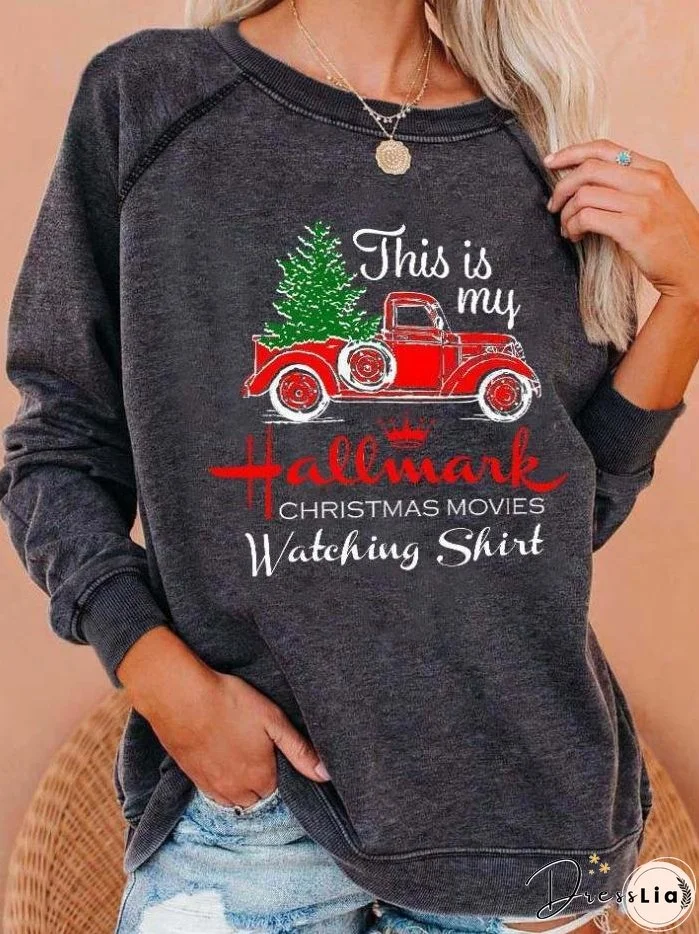 T-Shirts Christmas Tree Truck Snowman Crew Neck Long Sleeve T-Shirt for Women