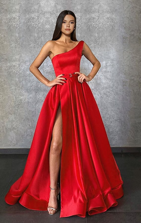 Ein Schulter lang Abendkleid mit Schlitz NB025 Lunass