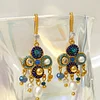 Bohemian Blue Pearl Tassel Golden Earrings