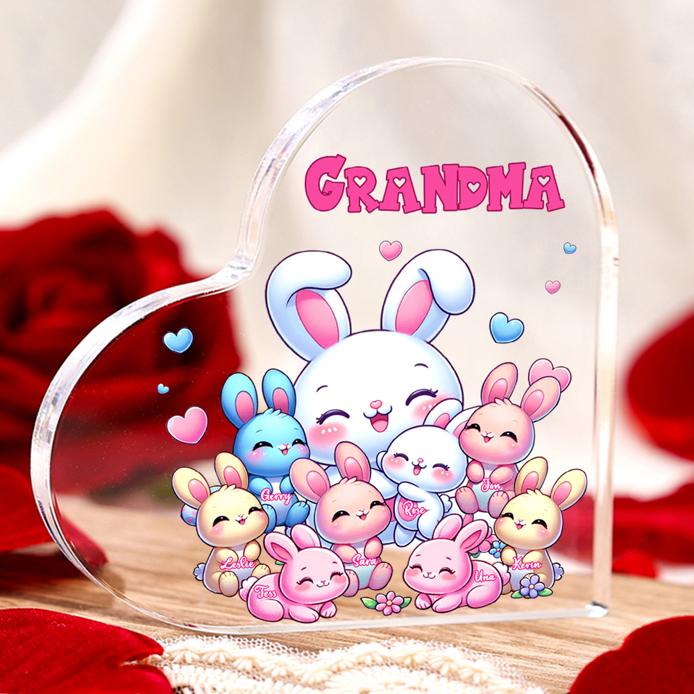 Personalised Text Acrylic Heart Keepsake Custom 8 Names Ornament Bunny Family Gifts For Mother/Grandma-Jessemade AU