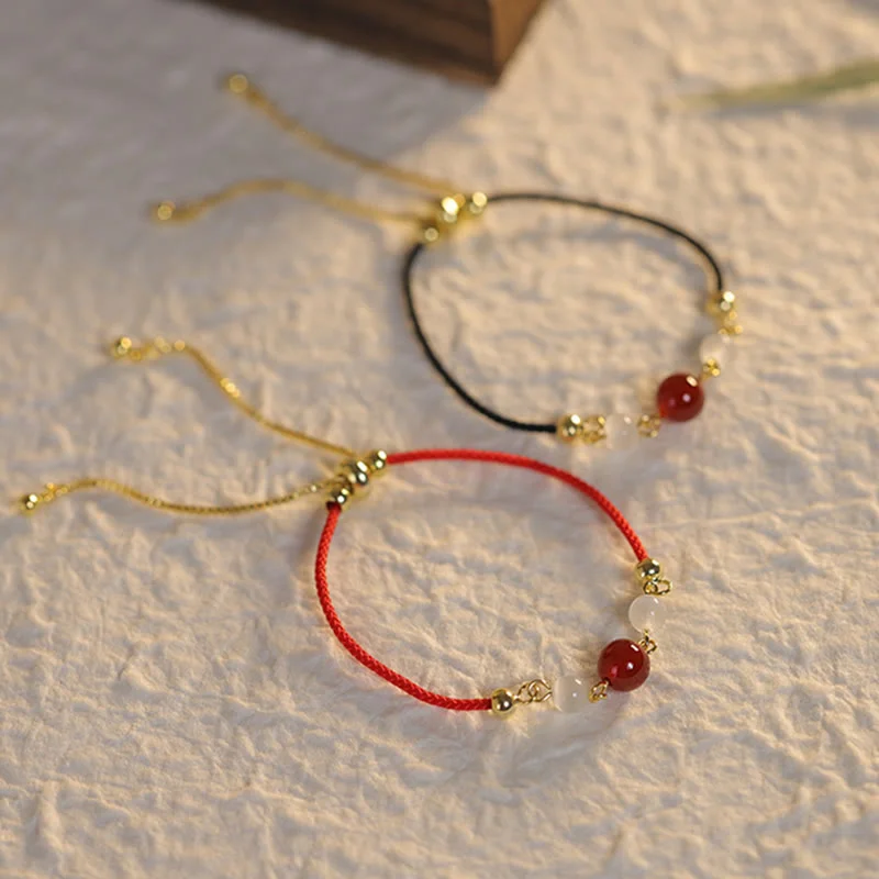 Red Agate Cat Eye Braided String Confidence Bracelet