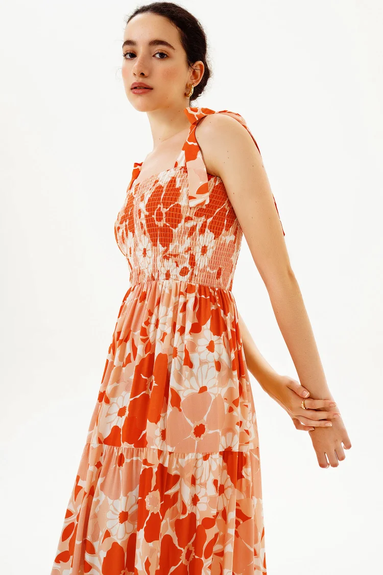 Square Collar Cami Ruched Floral Maxi Dress
