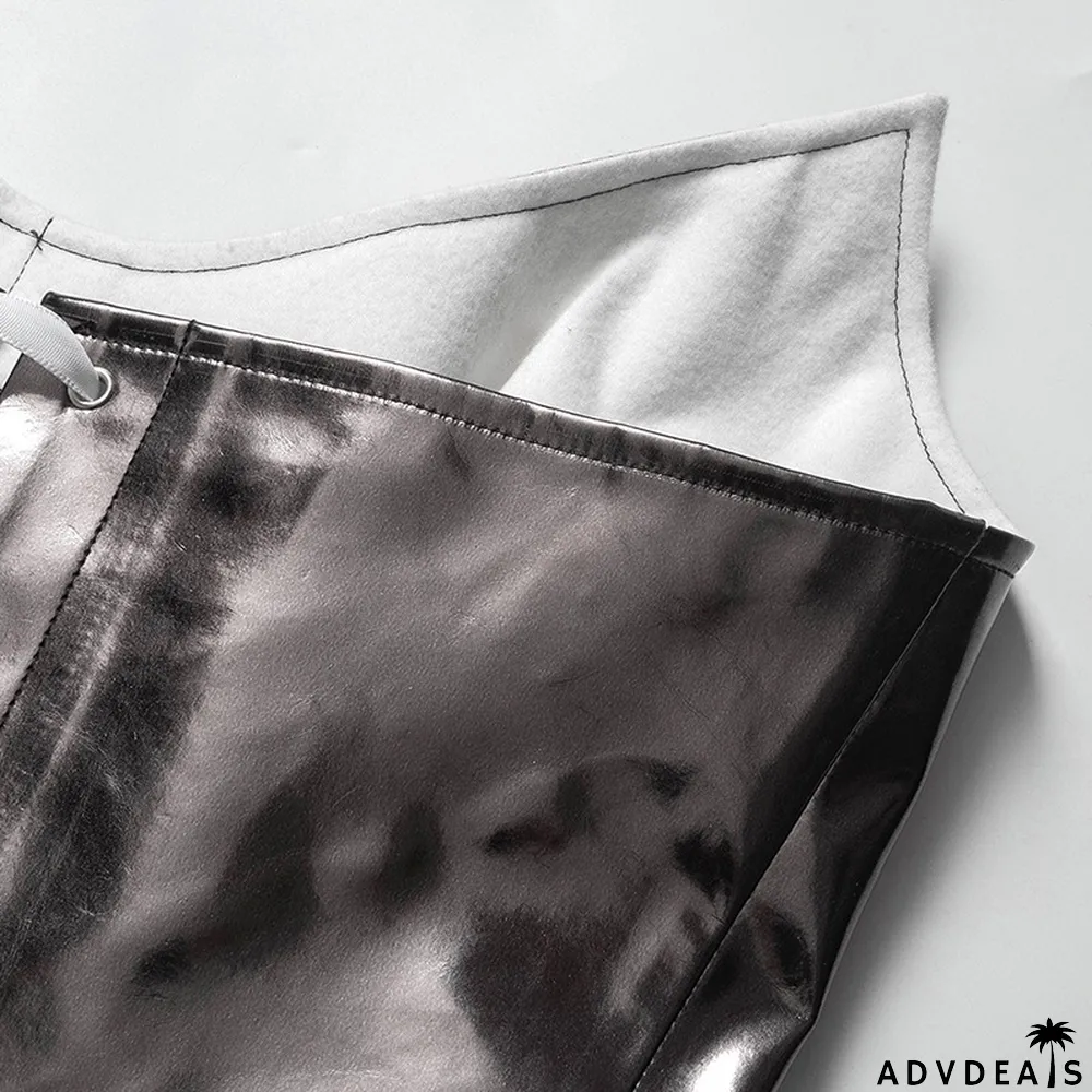 Women Summer Solid Color Sexy Sleeveless Backless Lace-Up PU-Leather Strapless Top