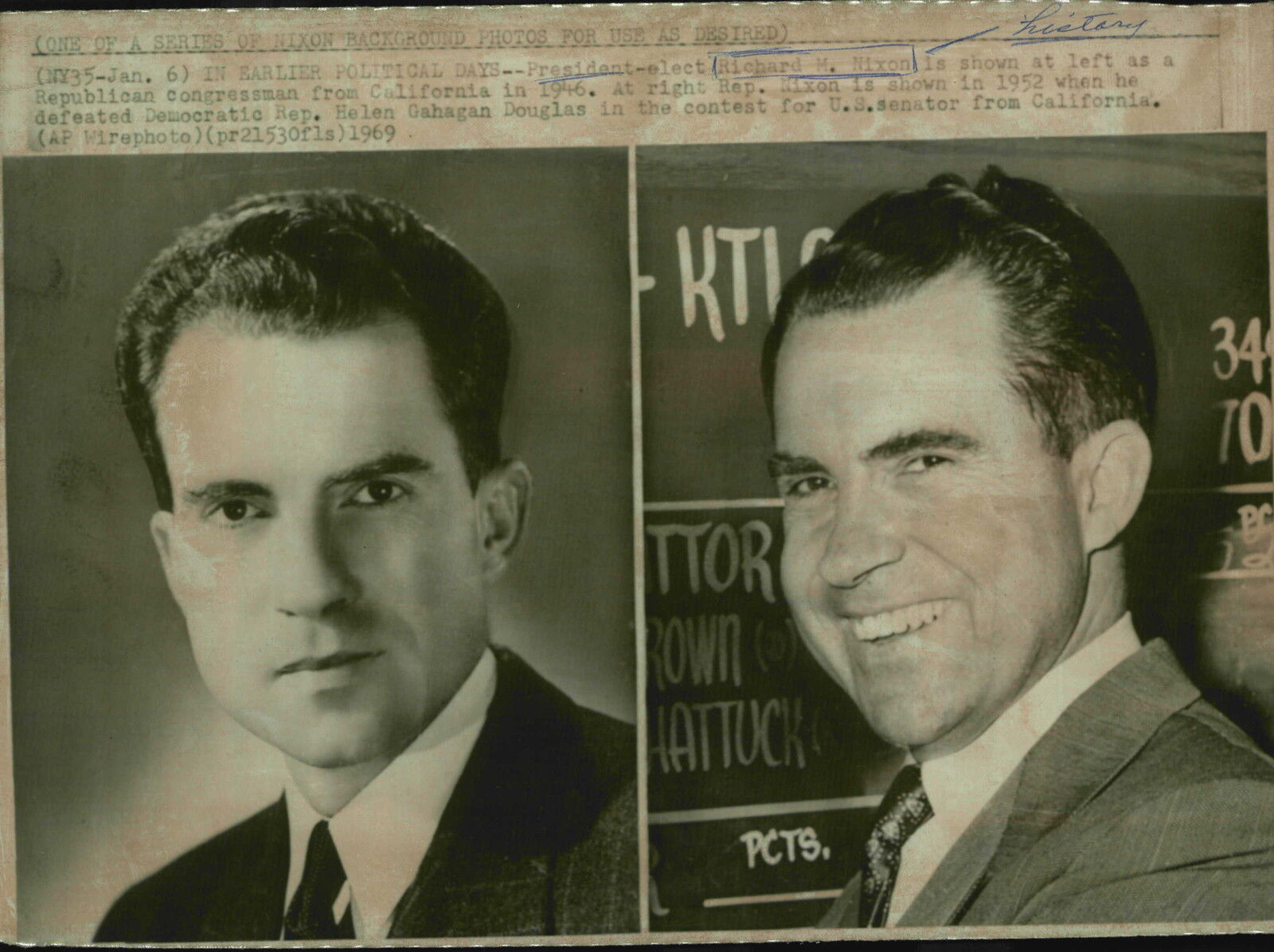 1969 President Richard Nixon as Congressman & President-Elect Press Photo Poster painting