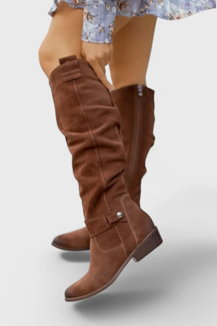 Vintage Silhouette Over-the-Knee Boots with Button Detail