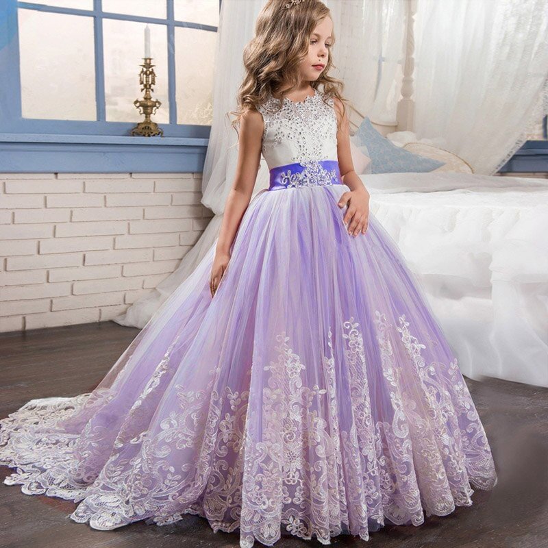 2022 Summer Girls Dress Long Bridesmaid Kids Dresses For Girls Children Princess Dress Party Wedding Dress 3 10 14 Years Vestido
