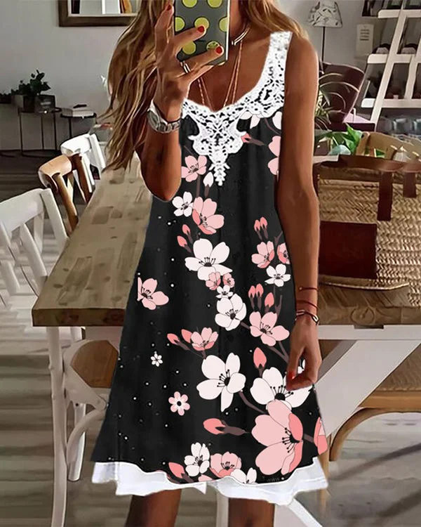 Sexy Round Neck Sleeveless Lace Dress