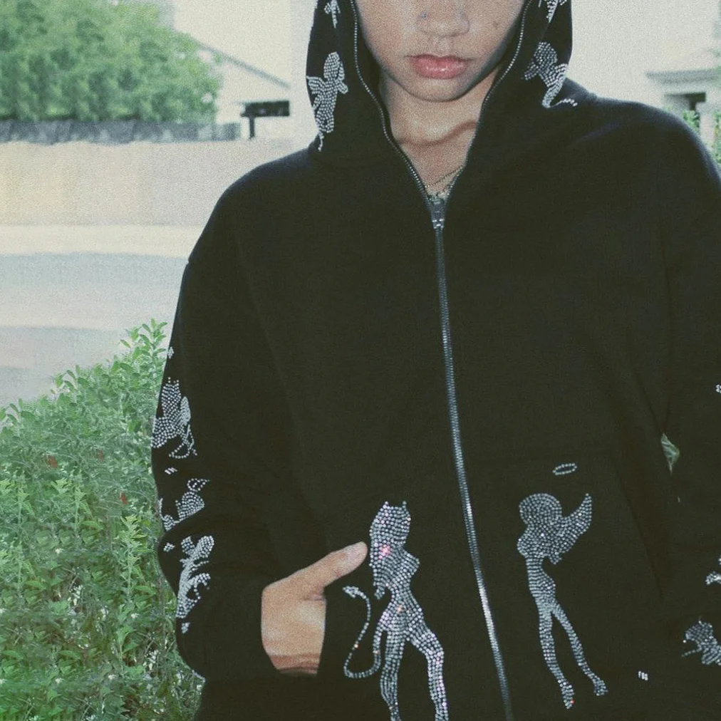 Fashion butterfly hot rhinestone zipper sweatshirt