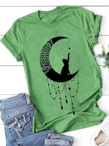 Women's Round Neck Casual Printed Loose Short-Sleeved t-Shirt