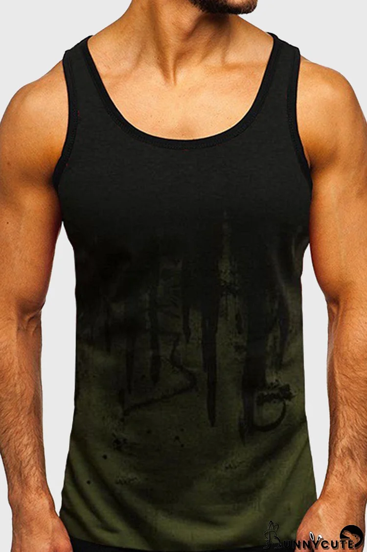 Army Green Fashion Casual Print Basic O Neck Men's Tops