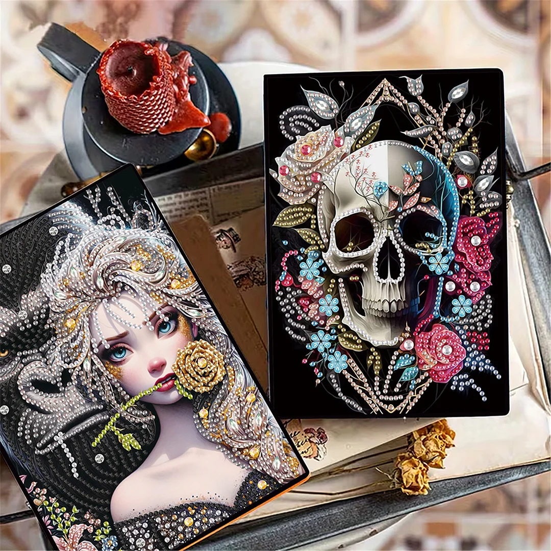 2pcs Girl Partial DIY 50 Pages A5 Diamond Painting Notebook for Study Drawing