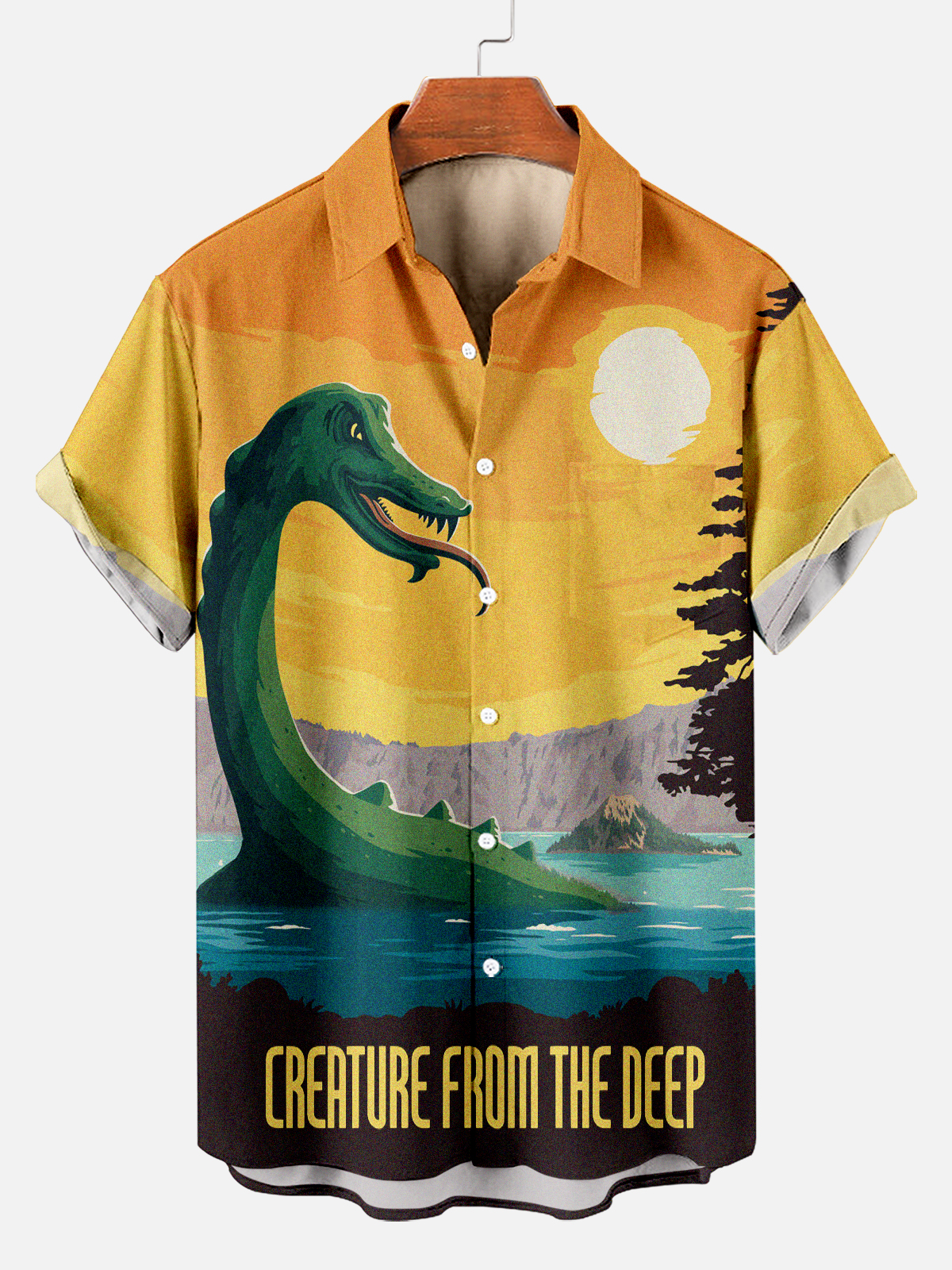 Monster from the Deep Retro Graphic Short Sleeve Shirt PLUSCLOTHESMAN