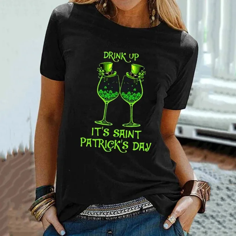 Hat Wine Glasses Short Sleeve Casual T-Shirt