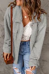 Gray Flap Pockets Button Front Teddy Coat
