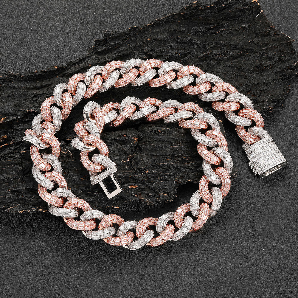 21MM Triple Row Baguette CZ Stone Flip-Top Clasp Cuban Chain