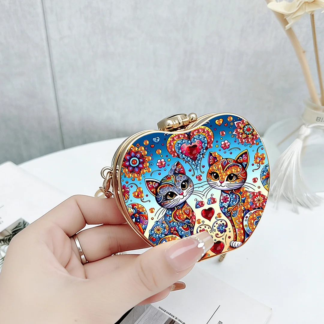 Cats A DIY Acrylic Love Diamond Art Painting Card Case Wallet with Chain Small Diamond Painting Crossbody Bag for Adults Women Girls Gift