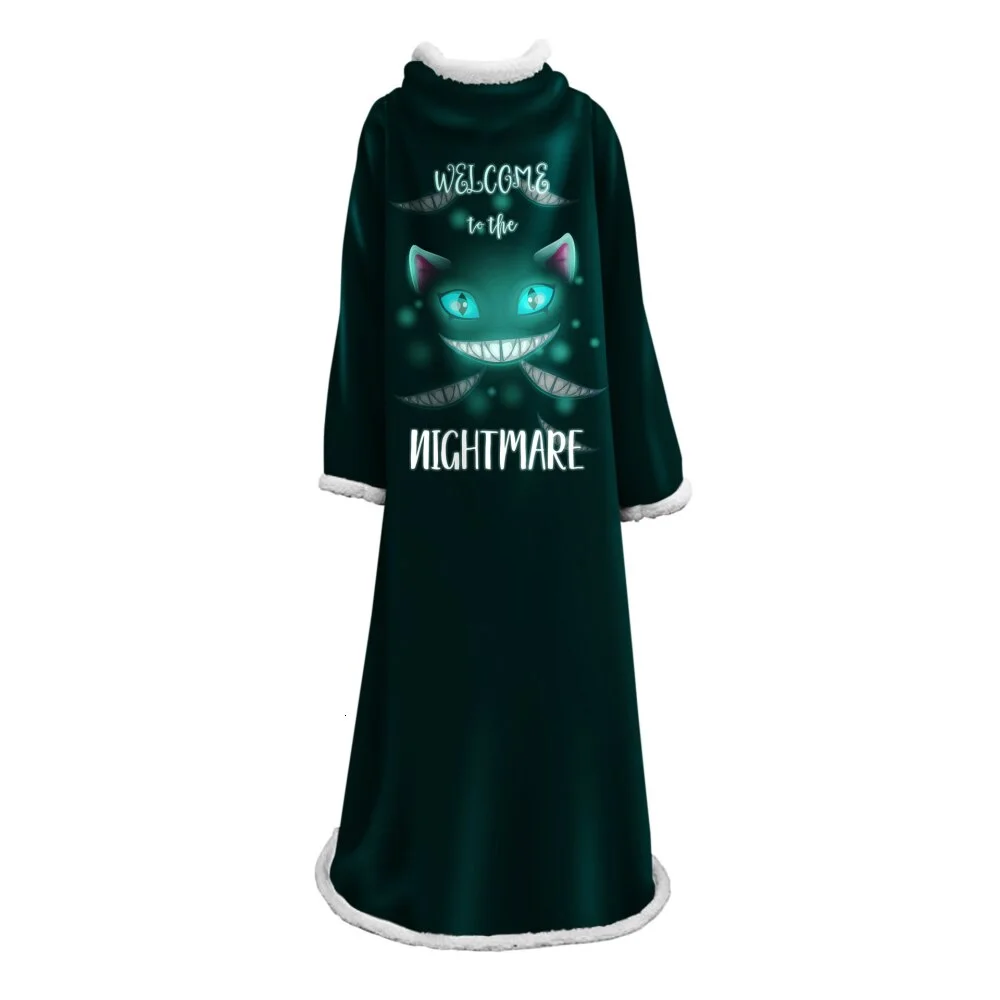 Blanket With Sleeves 3D Printed Terror Cat Microfiber Warm Sherpa Fleece Sofa Blanket Outdoor Plush Coral Manta Drop Shipping