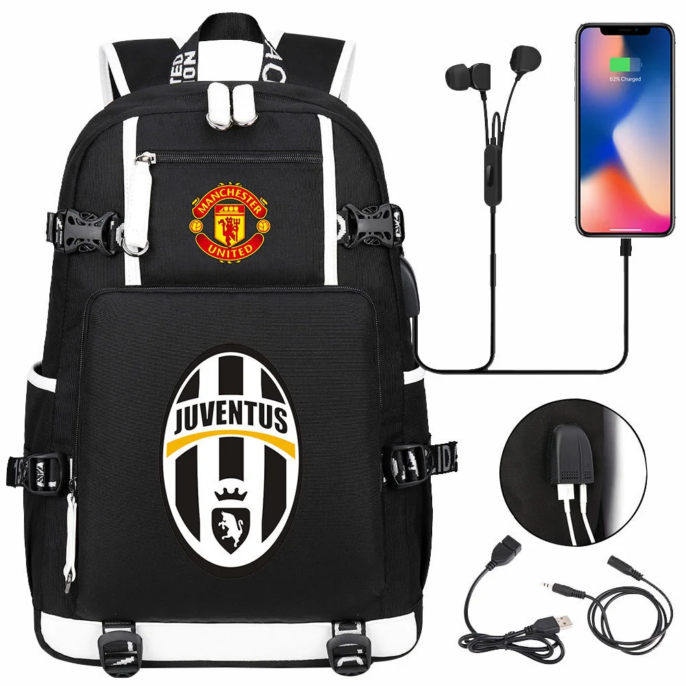 Showcase Your Soccer Spirit with the Cristiano Ronaldo Themed Backpack - USB Charging, 15-inch Laptop Storage & Double-Sided Pockets!